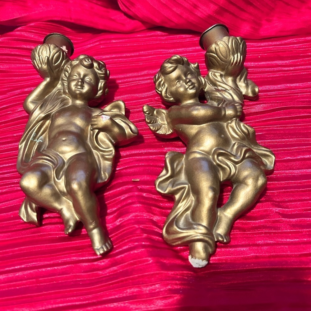 Vintage Gold Cherub Candle Holders made in Japan- beautiful romantic decor